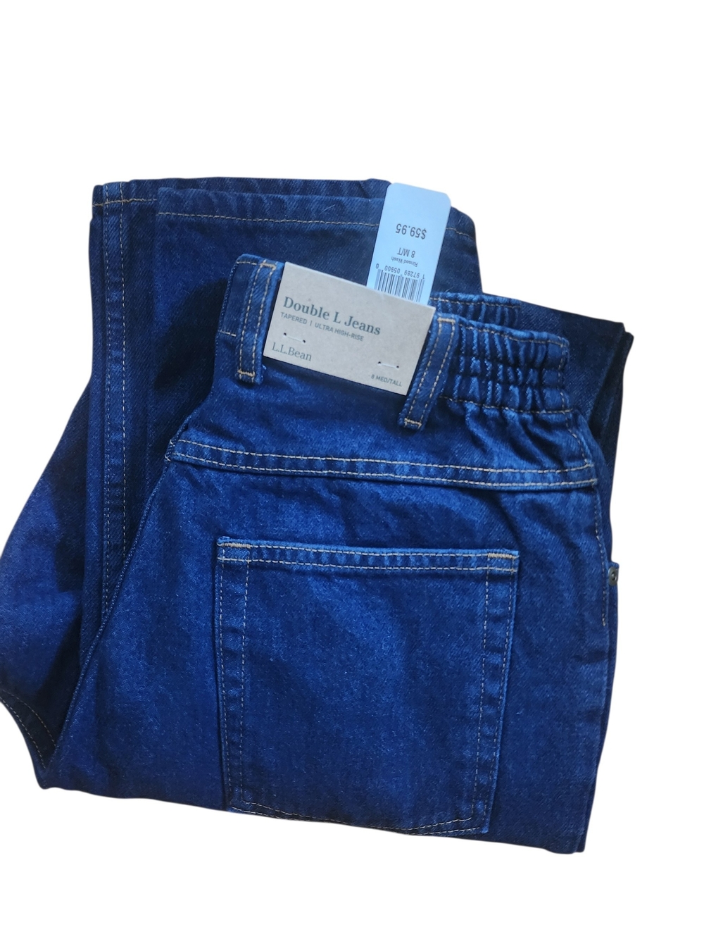 L.L. Bean Men’s Relaxed Elastic-Waist Jeans in Deep Blue 8MT Brand NWT